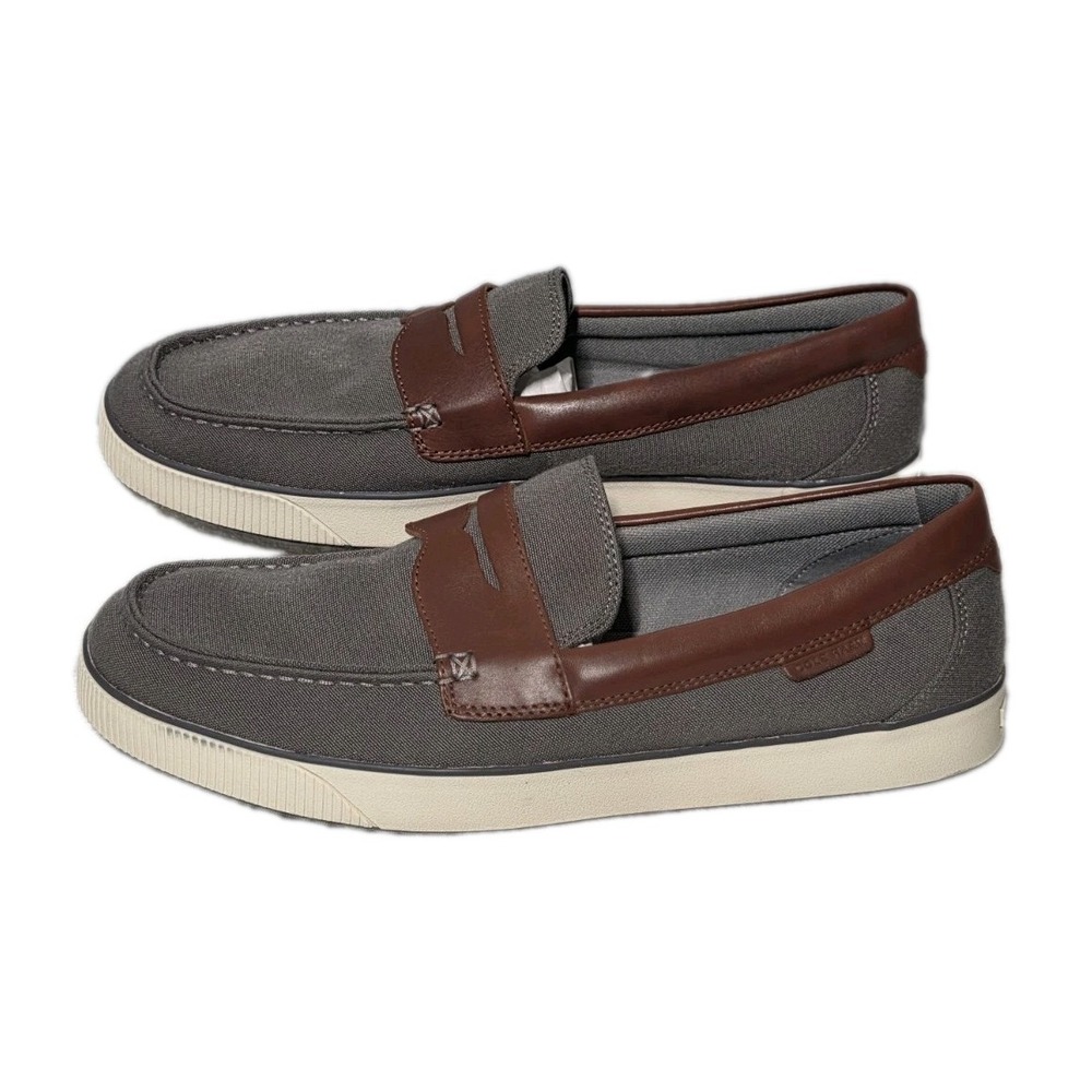 Cole Haan Mens 12M Nantucket 2.0 Penny Loafers Gray Textile Woodbury Leather